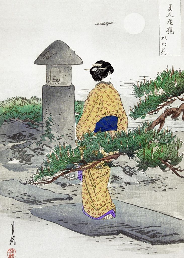 Plakat 50x70cm Vollmond, Japanische Gecko Vintage für das Wohnzimmer