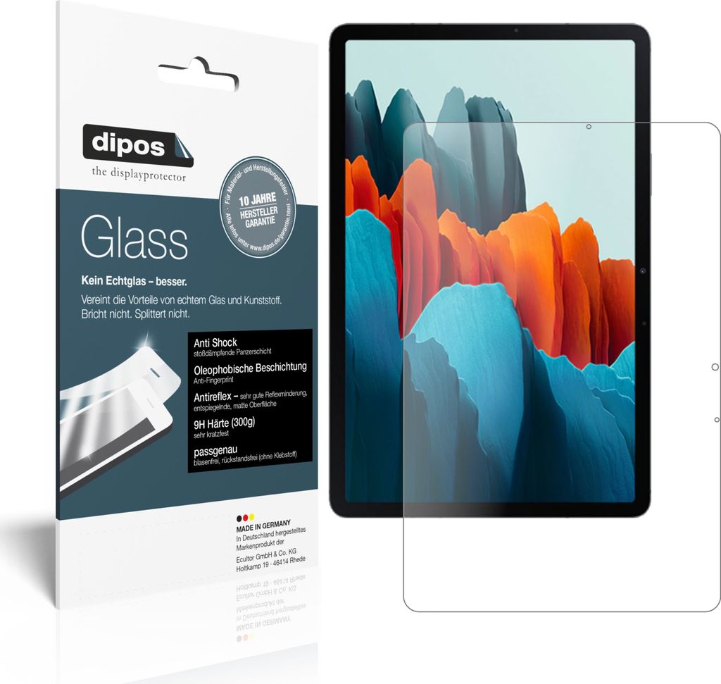 1x Schutzfolie für Samsung Galaxy Tab S7 Plus 5G matt - Anti-Shock 9H Folie dipos Glass Kunststoffglas