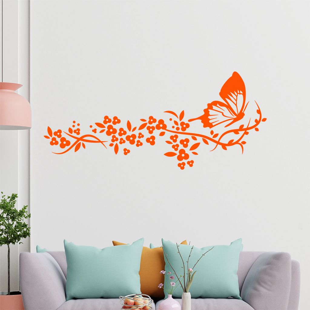 Falter Schmetterling Blüte Wandtattoo in 6 Größen - Wandaufkleber Wall Sticker - Dekoration, Küche, Wohnzimmer, Schlafzimmer, Badezimmer
