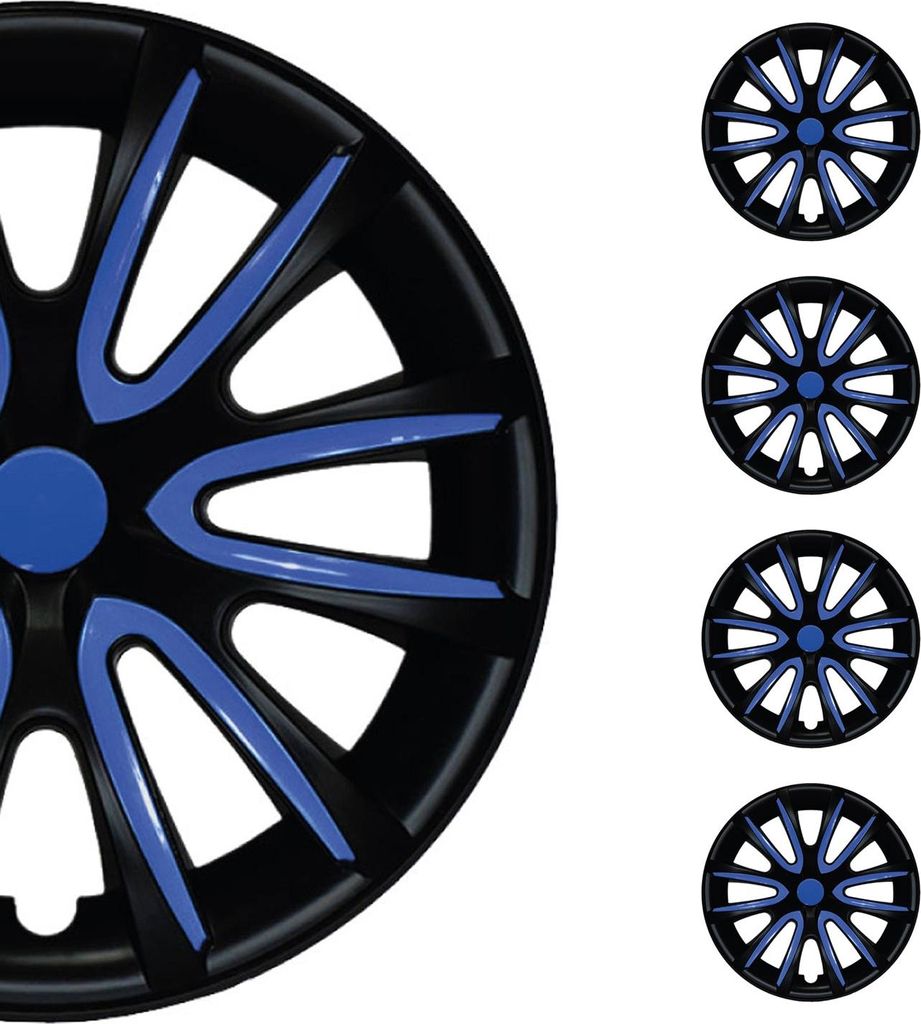 4x Radblenden Radkappen Radzier für 14" Zoll Stahlfelgen Schwarz Dunkel Blau