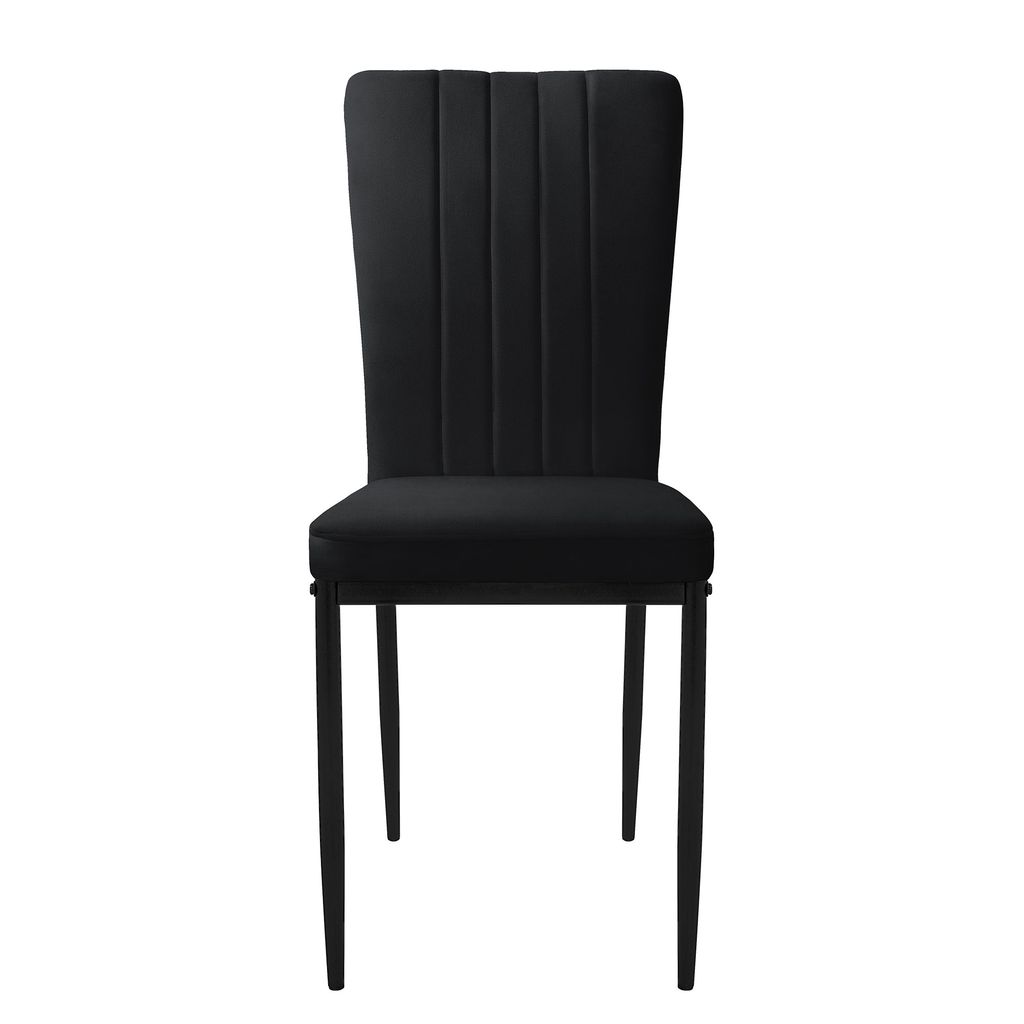 A black dining chair with a high back and metal legs, presented on a white background.