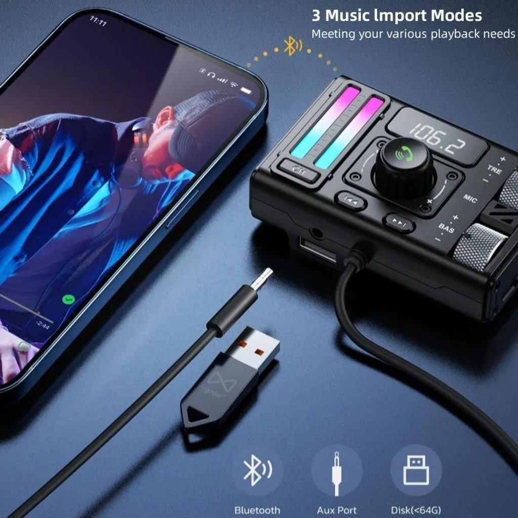 Lecteur MP3 Voiture Bluetooth pour Musique et Appels Mains Libres AUX