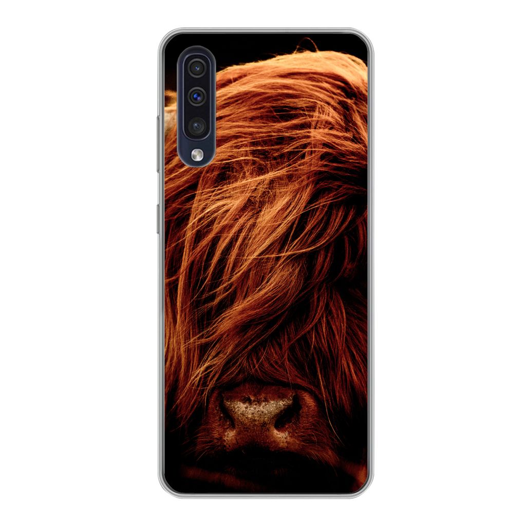 MuchoWow Handyhülle Schutzhülle Hülle für Samsung Galaxy A30s Schottischer Highlander - Kuh - Hörner - Porträt - Tiere Silikon Softcase Han...