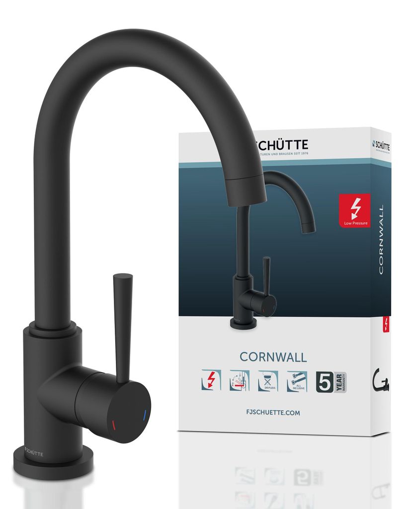 SCHÜTTE Küchenarmatur CORNWALL , energiesparende Niederdruckarmatur Schwarz matt