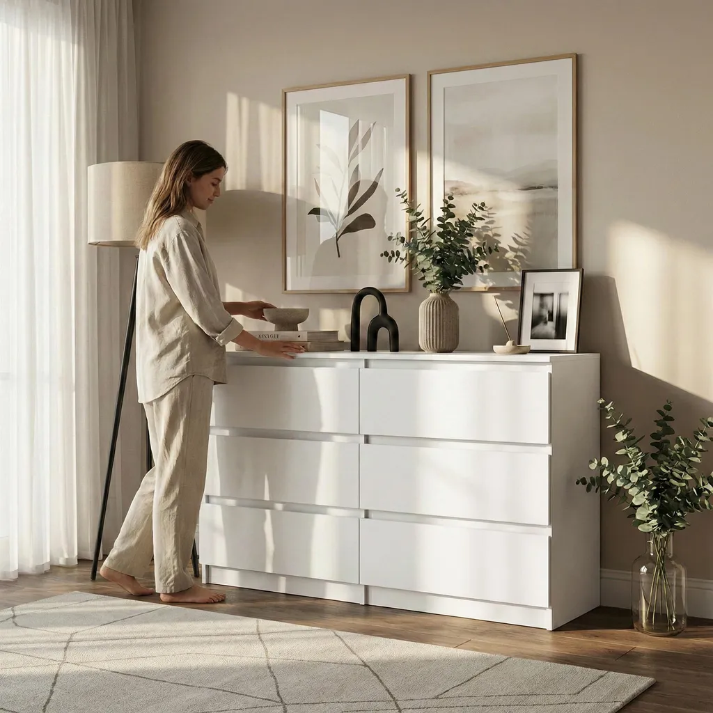Commode Blanche LEMON 120 cm : Rangez Tout grâce à ses 6 Larges Tiroirs - 5
