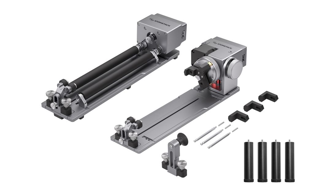 Two laser engraver rotary roller attachments are displayed on a white background.
