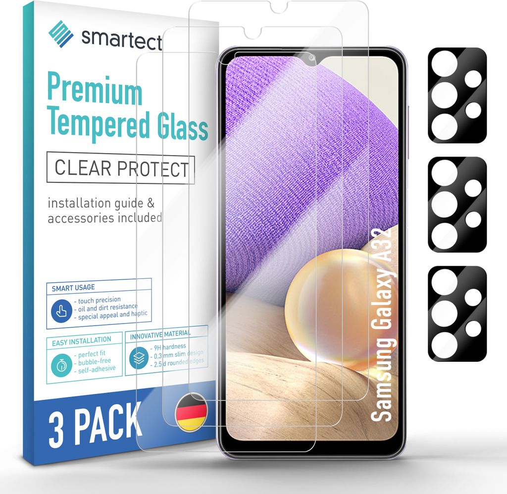 3x Schutzglas Panzerfolie Klar für Galaxy A32 5G + 3x Produktbild 