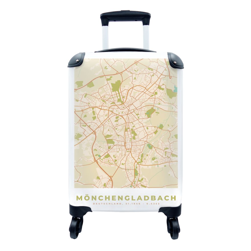 MuchoWow Koffer Handgepäck Trolley Rollkoffer Kleine Reisekoffer mit 4 Rollen - Karte - Mönchengladbach - Jahrgang - Karte - Cabin Size < 55x40...