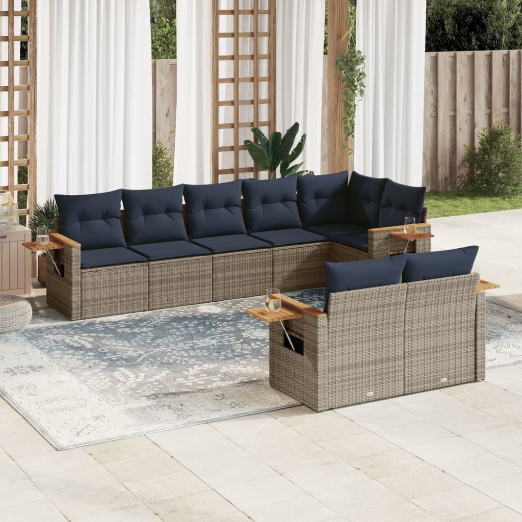 Möbel 8-tlg. Garten-Sofagarnitur mit Kissen Grau Poly Rattan - Gartenmöbelgarnituren 3226992