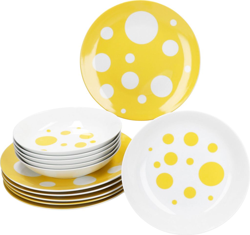 Pula žluté tečky 12ks jídelní servis porcelán 6 pers Obrázek produktu 