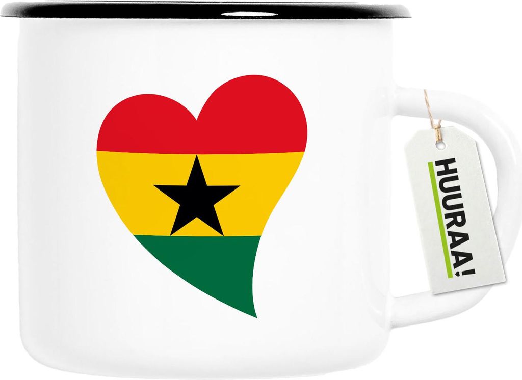 Huuraa Emaille Tasse Ghana Flagge Herz 300ml Vintage Campingbecher Geschenkidee