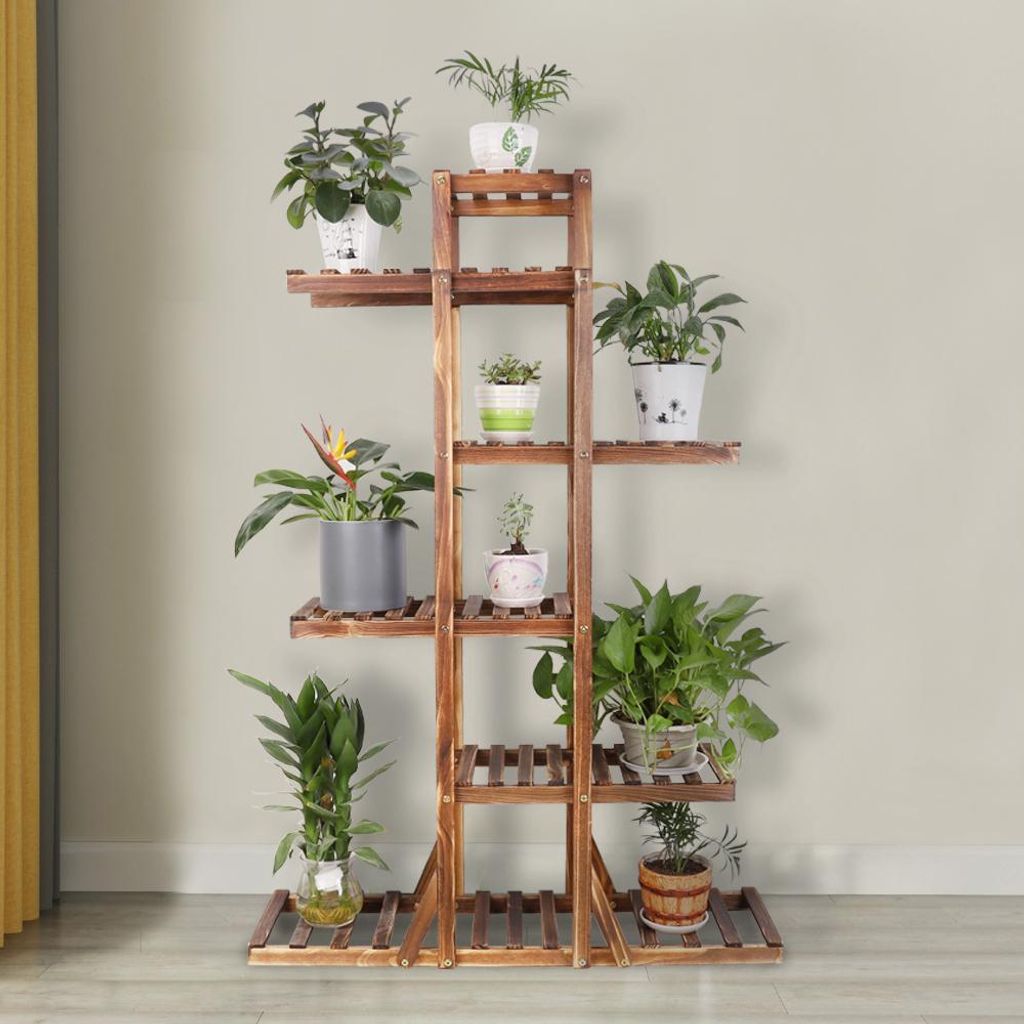 FATIVO Blumenständer draußen, Blumenregal aus Massivholz 6 Ebenen Blumentreppe Blumenregal Pflanzentreppe mehrstöckig, 90 x 131 x 25cm