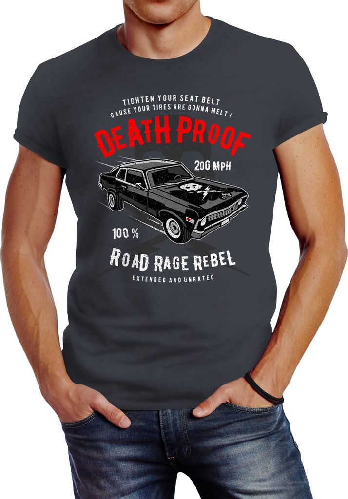 Herren T-Shirt V8 Auto US Car Tuning Deathproof Neverless dunkelgrau XXL