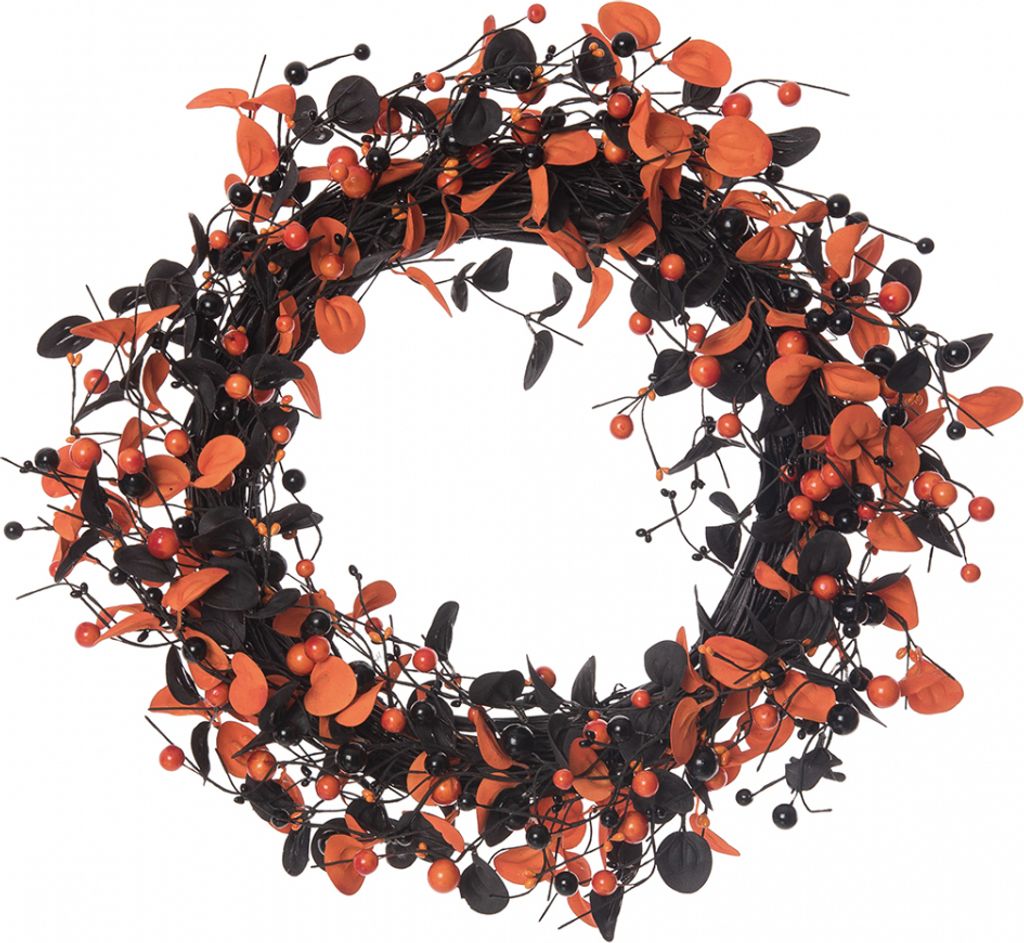 Orange-schwarzer Eukalyptus Türkranz für Halloween 55cm