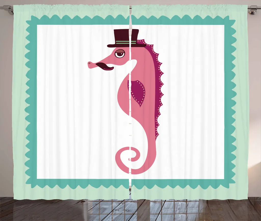 ABAKUHAUS Tenda rustica Seahorse, cappello hipster Seahorse, tenda con passanti e ganci per camera da letto, 280 x 175 cm, multicolore