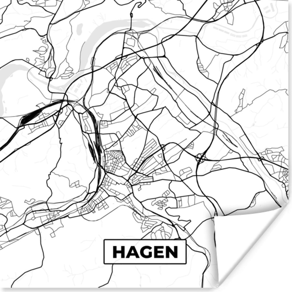 MuchoWow Poster Hagen - Karte - Stadtplan - Karte 50x50 cm - Wohnzimmerdekoration