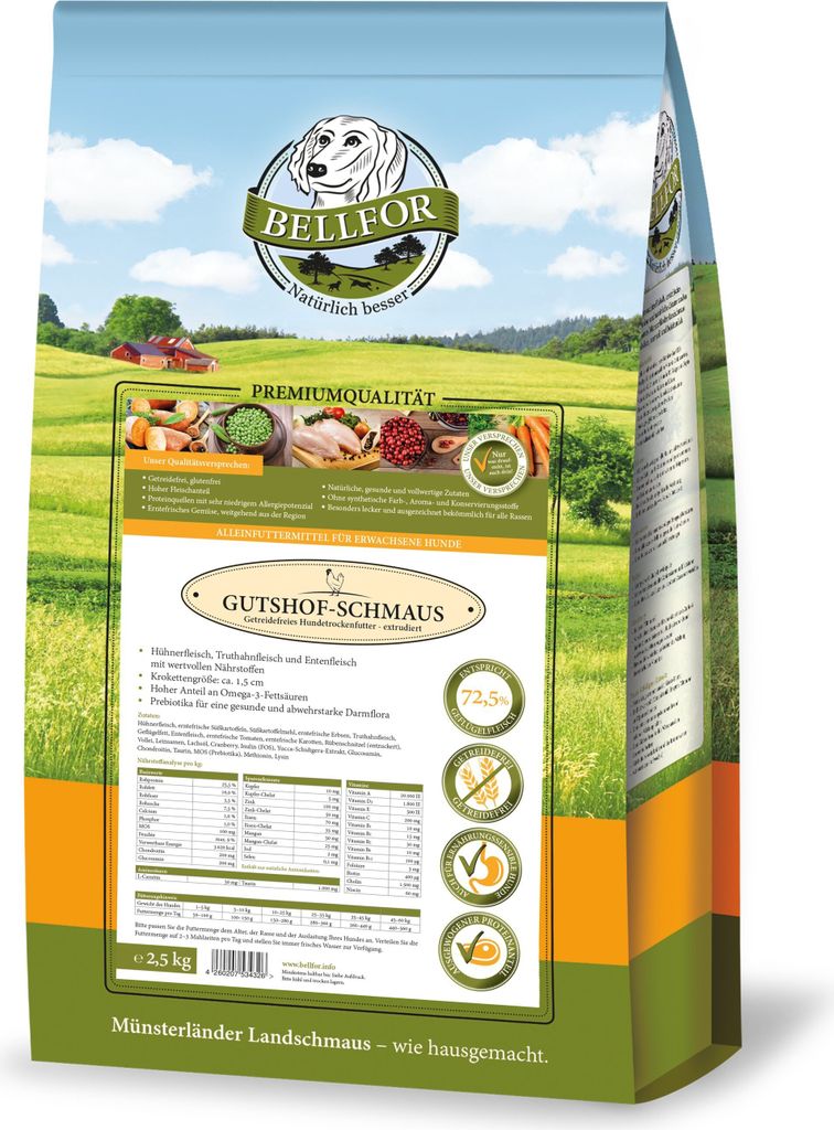 Bellfor Gutshof-Schmaus - Huhn, Truthahn & Entenfleisch - Getreidefrei 2,5 kg