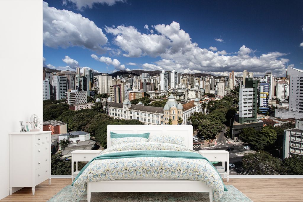 MuchoWow Fototapete für Wohnzimmer oder Schlafzimmer Wandtapete Vinyl Motivtapete Die südamerikanische Stadt Belo Horizonte in Brasilien - 450x...