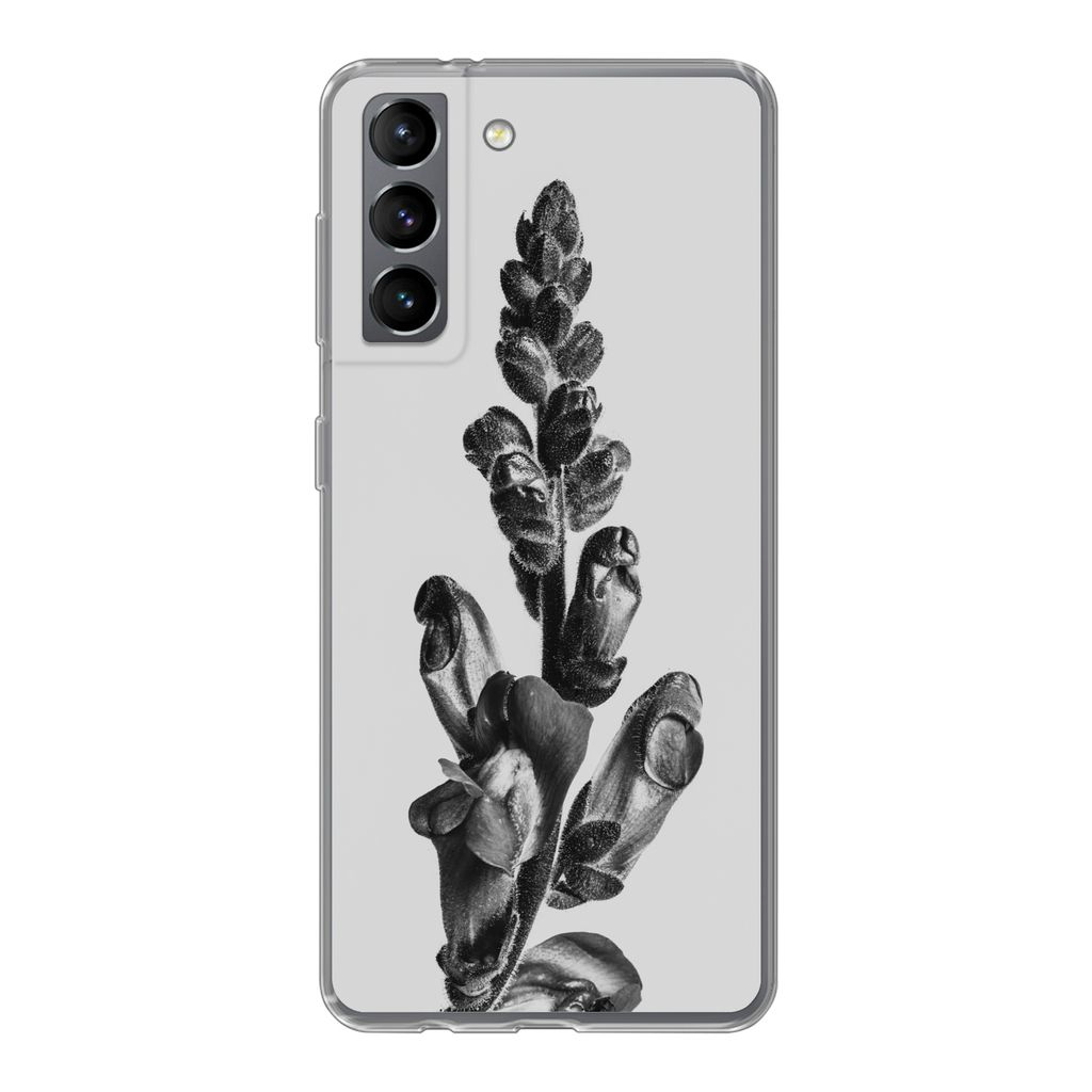 MuchoWow Handyhülle Schutzhülle Hülle für Samsung Galaxy S21 Pflanze - Schwarz - Weiß - Abstrakt Silikon Softcase Handy Hülle - Softcase