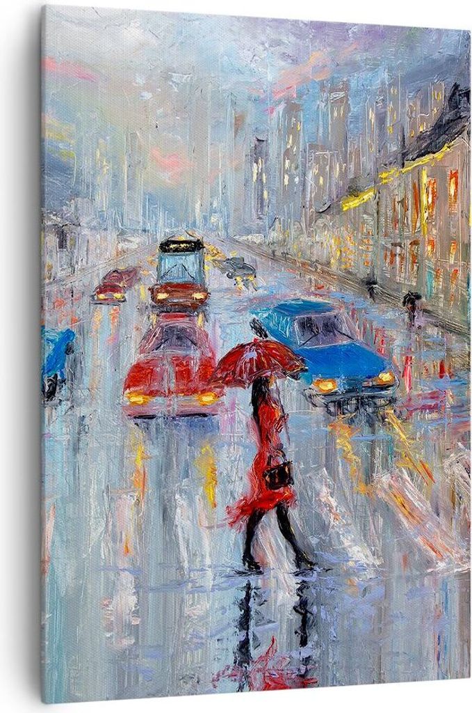 Bild auf Leinwand - Leinwandbild - Einteilig - Acryl Stadt Regen - 70x100cm - Wand Bild - Wanddeko - Wandbilder - Leinwanddruck - Wanddekoration - ...