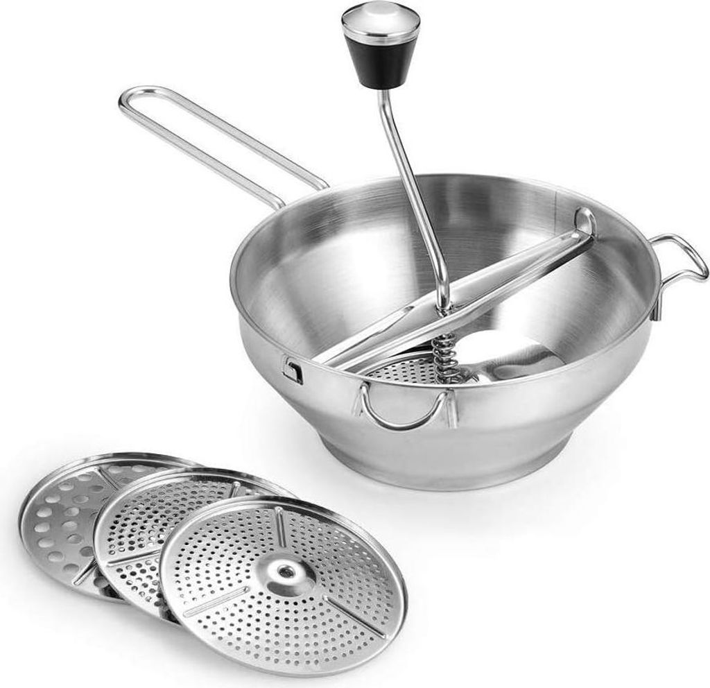 Passiergerät aus Edelstahl mit 3 Siebeinsätzen, spülmaschinengeeignete Passiermühle für Obst, Gemüse und Soßen