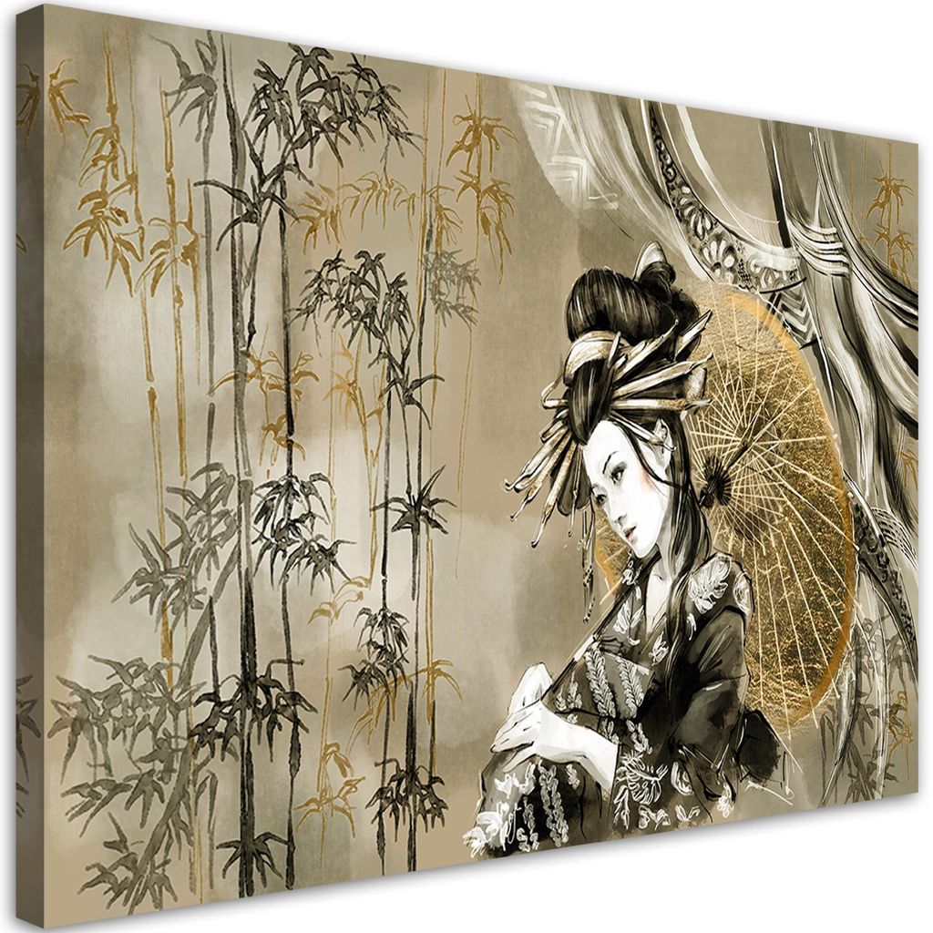 Leinwandbild geisha und bambus 60x40 cm Feeby grün wandbild Produktbild 