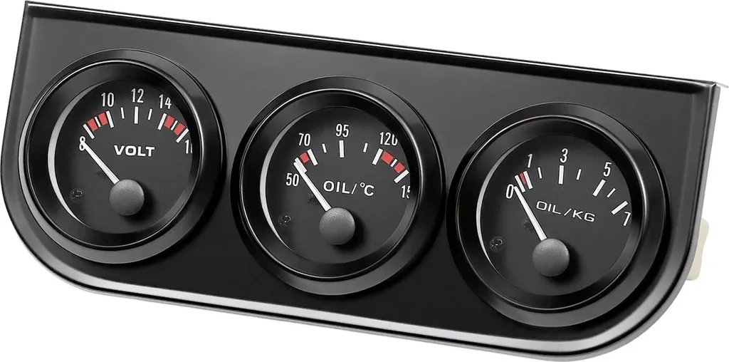 Instrument de bord 3 en 1 avec Manomètre d'Huile et Voltmètre 12V Noir