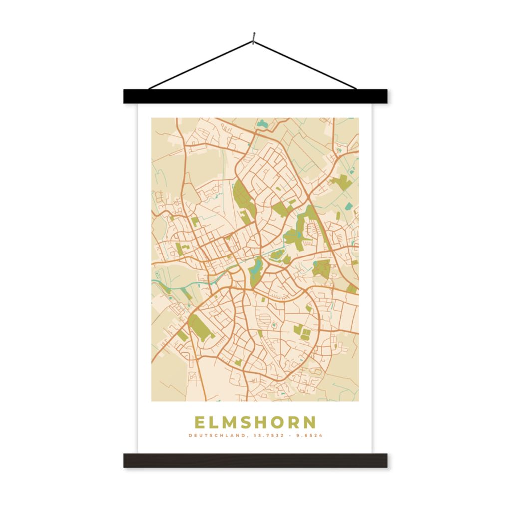 MuchoWow Textilposter Elmshorn - Vintage - Karte - Stadtplan 40x60 cm mit schwarzem Rahmen - Wanddekorationen