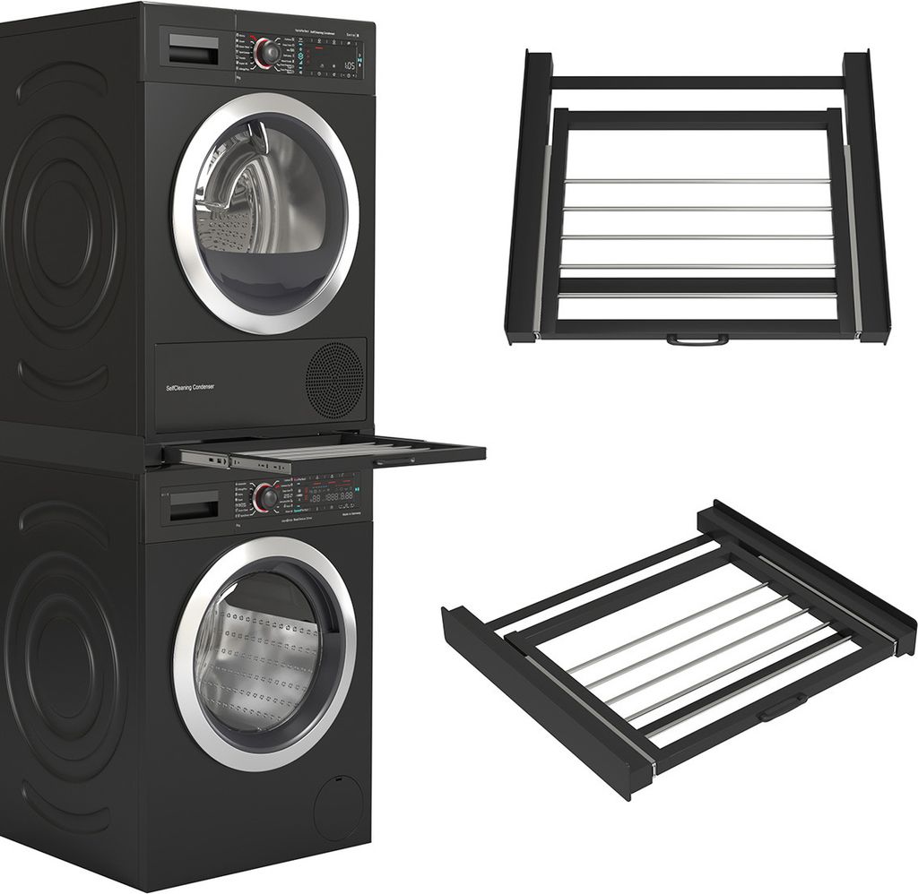 Wasophoogte Tussenstuk Wasmachine & Droger met droogrek Zwart
