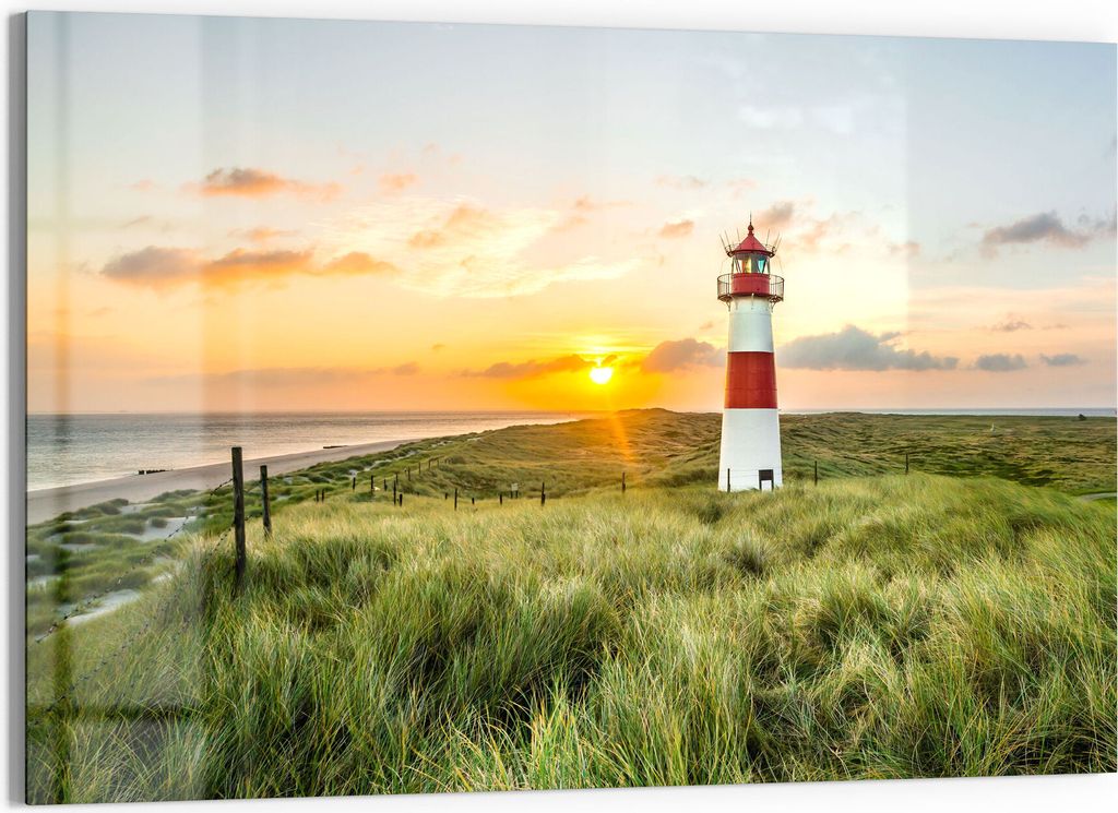 DEQORI Glasbild Echtglas 90x60 cm 'Leuchtturmliebe' Wandbild Bild modern Deko