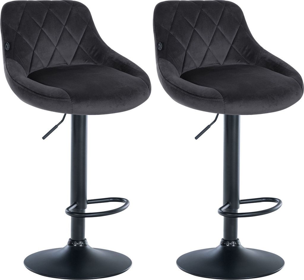 CLP 2er Set Barhocker Lazio Samt höhenverstellbar und 360 Grad drehbar Farbe dunkelgrau Gestell Farbe schwarz