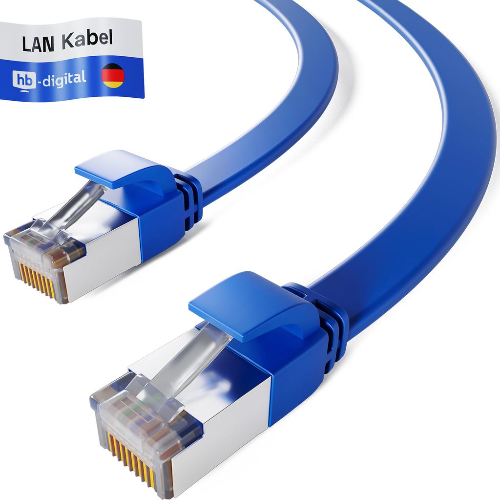 hb-digital LAN Kabel 0.25m Cat7 Patchkabel cat 7 Flachkabel RJ45 Kupfer bis zu 10 Gbit/s U/FTP PVC blau