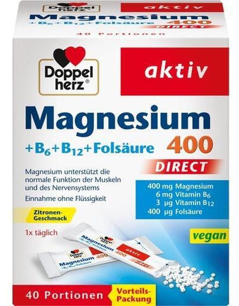 DOPPELHERZ Magnesium+B Vitamine DIRECT Pellets 40 St PZN Produktbild 