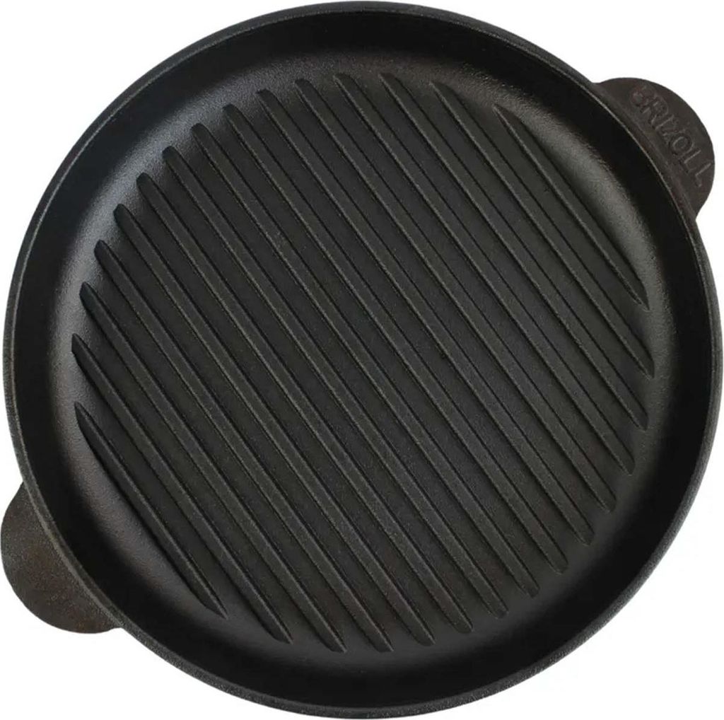 Ø28cm Grillpfanne aus Gusseisen Bräter Schmortopf zwei Griffe Servierpfanne Grill