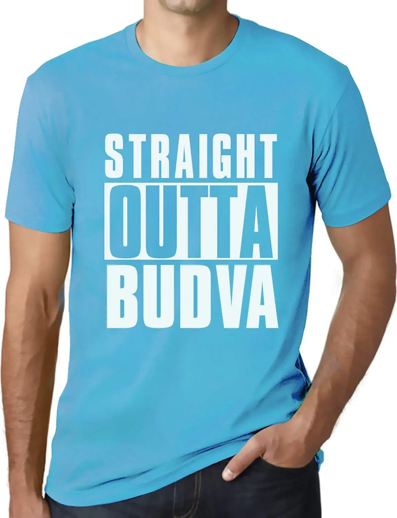 Herren Grafik T-Shirt Straight Outta Budva Öko-Verantwortlich Vintage Jahrgang Kurzarm Lustige Druck Geburtstag Geschenk Mann