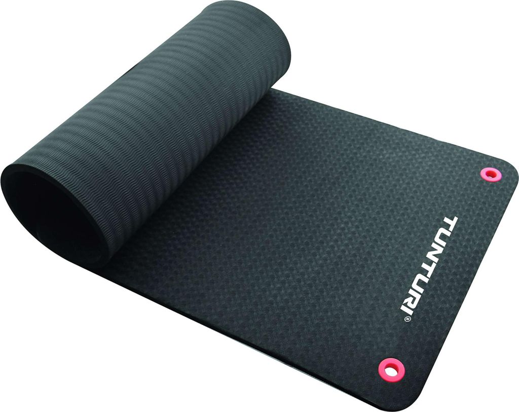 Tunturi Gymnastikmatte, extra dicke Fitnessmatte 1,5 cm, 180 cm, schwarz, Yogamatte zum Aufhängen