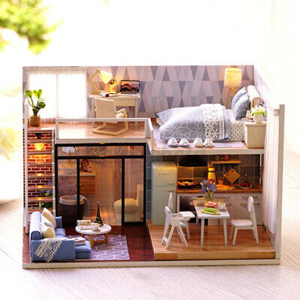3D DIY Puppenhaus Miniatur Möbel Kit LED Licht Puppe Haus Spielzeug Kind 
