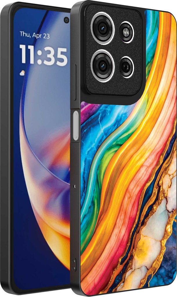Geeignet für Motorola Edge 50 Neo Telefon Fall mit Regenbogen Gold Marmor Print - TPU Backcover Fall Regenbogen Gold Marmor Design - Smartphonica