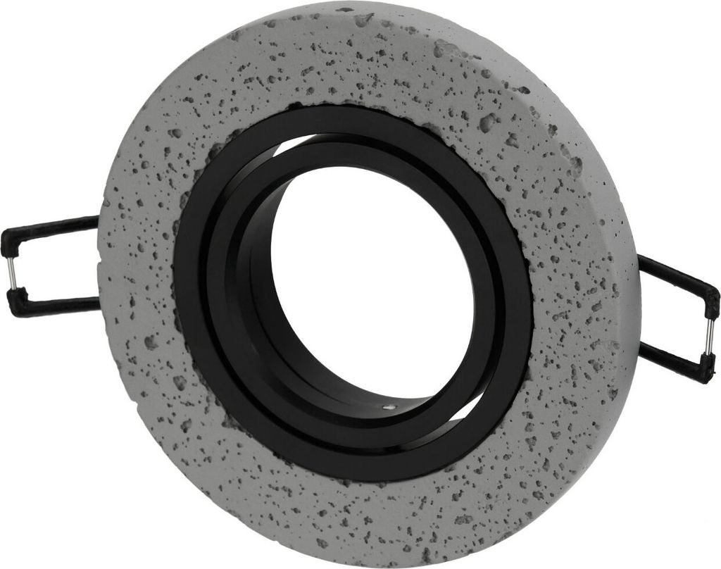 A round spotlight frame with a concrete-like texture and black inner rings, shown against a white background.