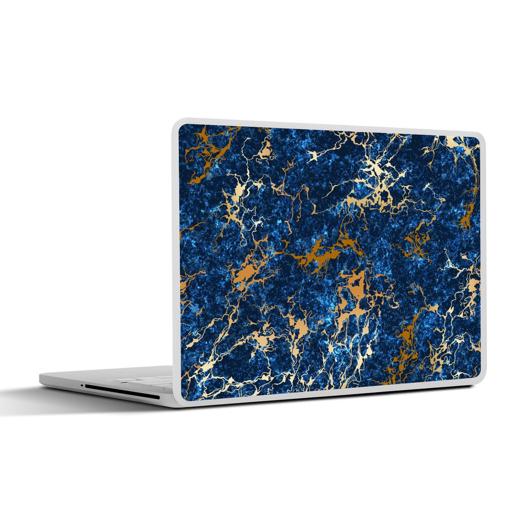 MuchoWow Laptop Aufkleber Sticker Cover Marmor - Textur - Gold - Blau 36.5x27.5 cm - Laptop-Sticker