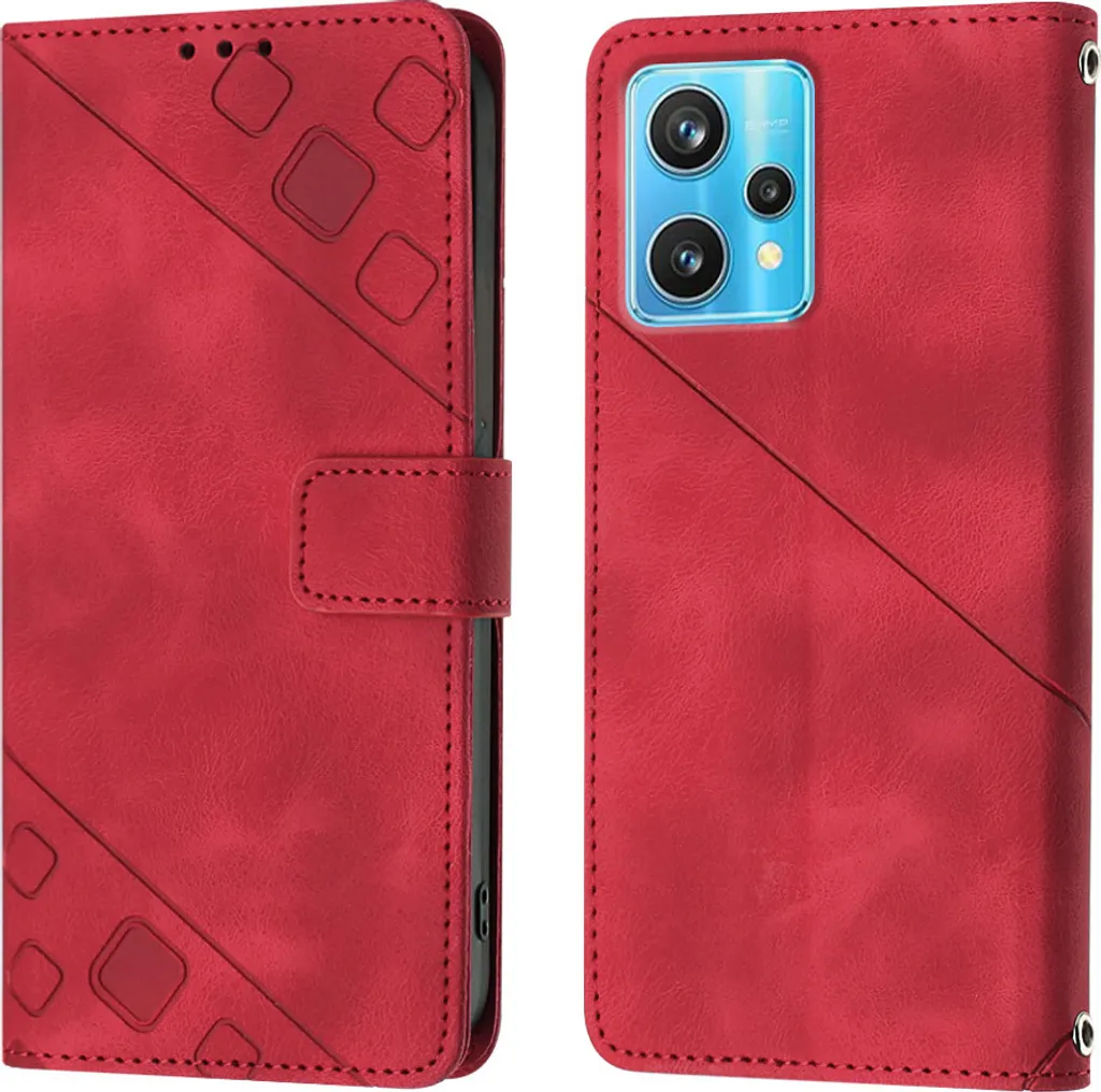 Custodia per OPPO Realme 9 Pro 5G/OnePlus Nord CE 2 Lite 5G in rilievo Custodia a portafoglio in pelle flip con funzione stand Rosso