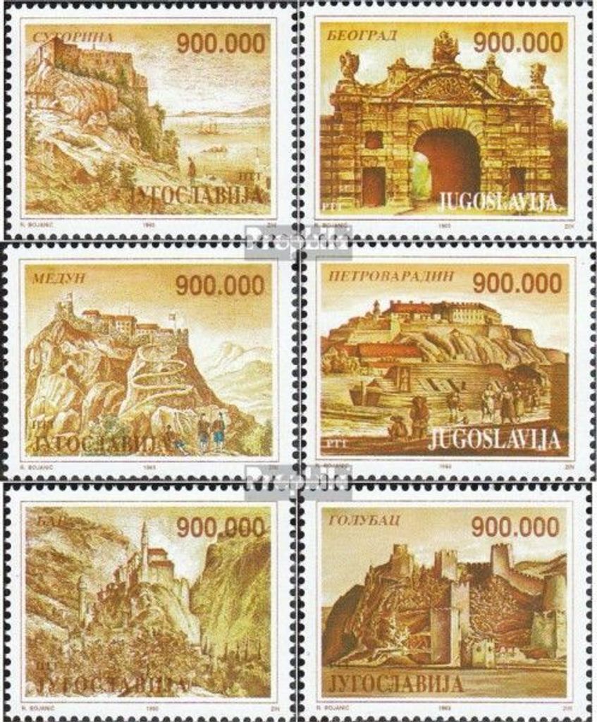 Briefmarken Jugoslawien 1993 Mi 2608-2613 (kompl.Ausg.) postfrisch Alte Festungen