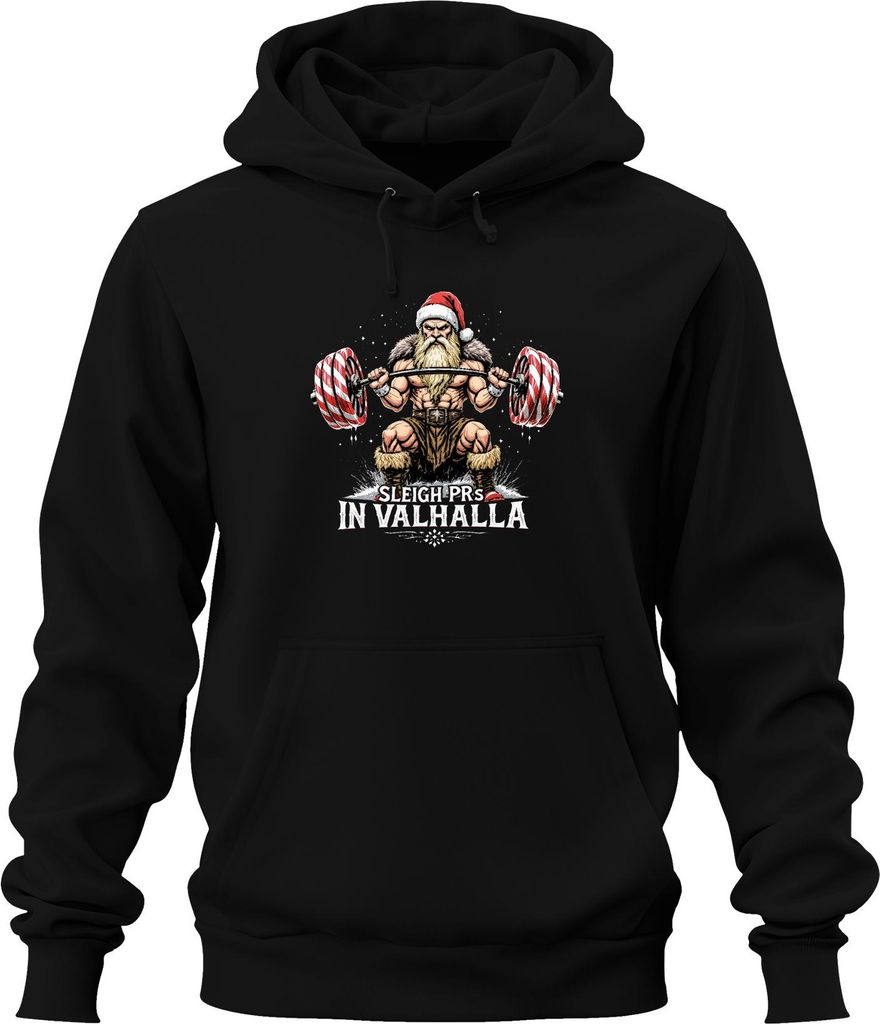 Sleigh PRs In Valhalla Powerlifting Weihnachtsmann Geschenk Gym Uni Hoodie Kapuzenpullover, Schwarz, XXL