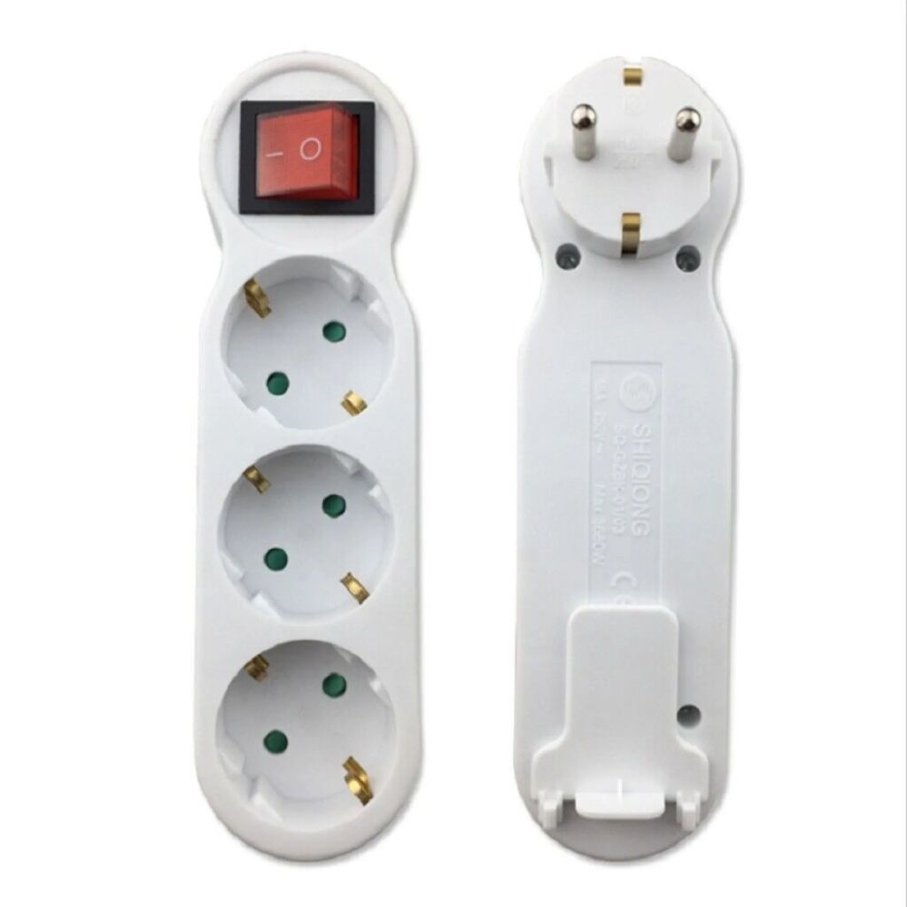 Steckdosen-Adapter mit Schalter und 2 Schuko
