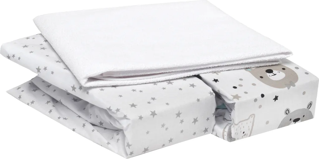 FlyIdeas Next 2 Me Parure 83x50 cm - 2 Draps Housses et 1 Protège-Matelas