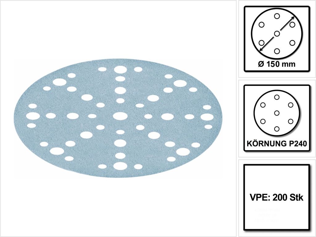 Festool STF D150/48 Schleifscheiben Granat P240 150 mm 200 Stk. ( 2x 575168 ) für RO 150, ES 150, ETS 150, ETS EC 150, LEX 150, WTS 150, HSK-D 150