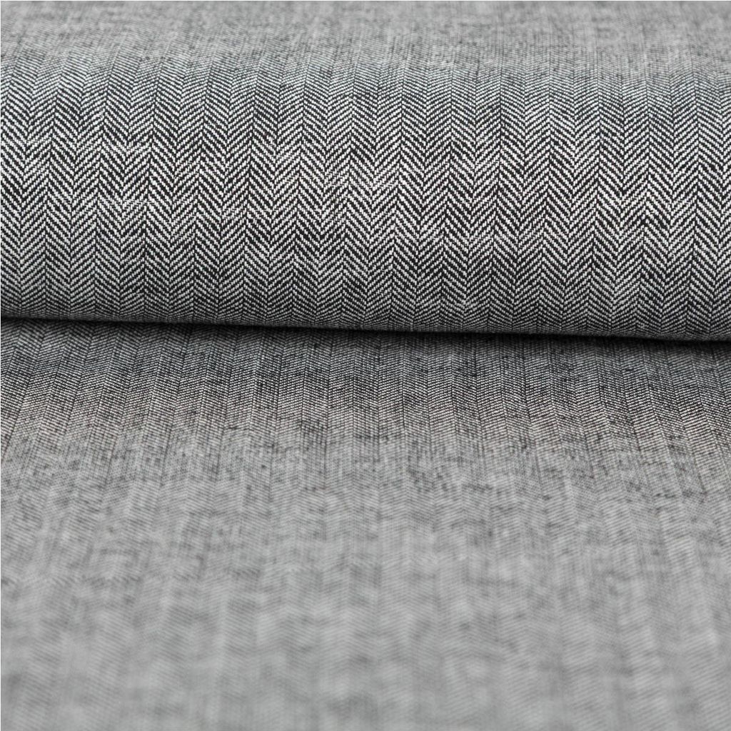 Leinen-Baumwollstoff Chambray Fischgrät meliert schwarz 1,38m
