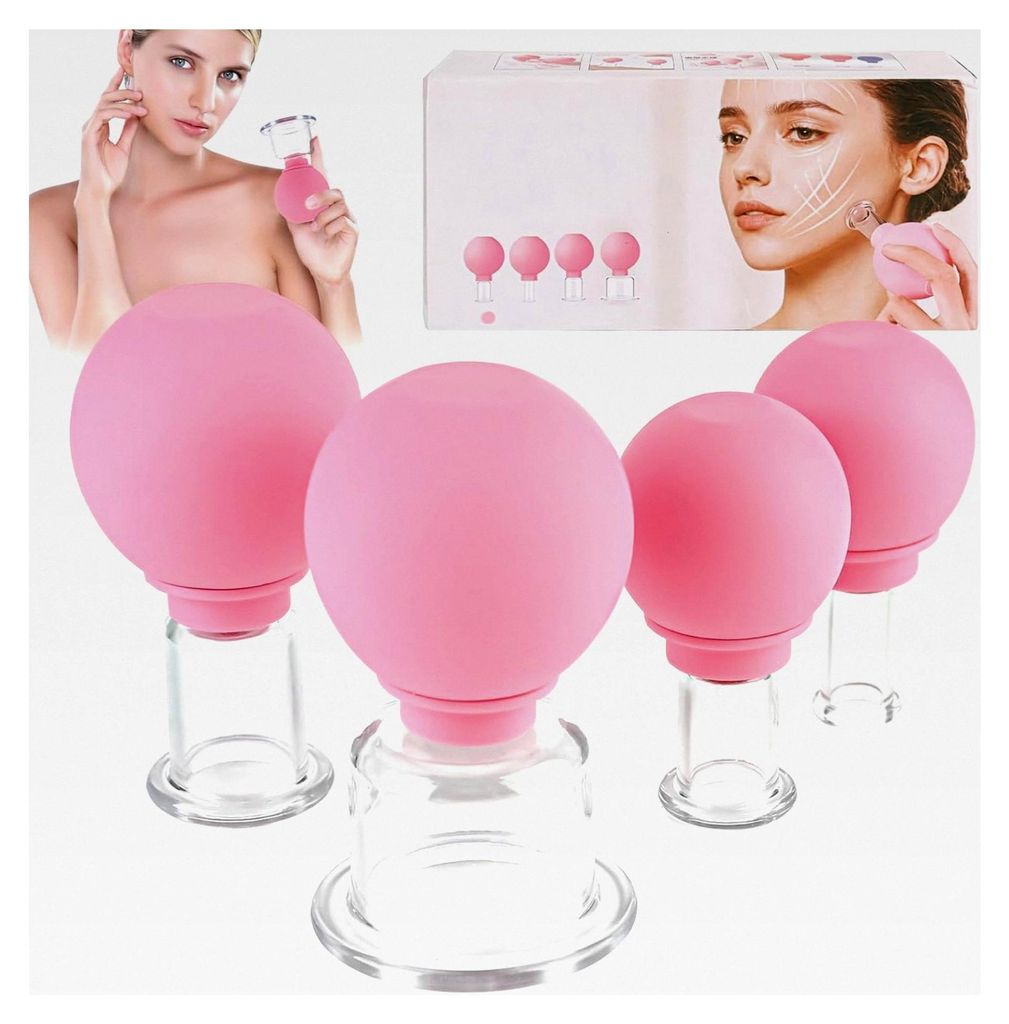 Schröpfgläser mit Silikon Saugball, 4 Stück Set für Vakuum Massage und Entgiftung, geeignet für verschiedene Körperstellen