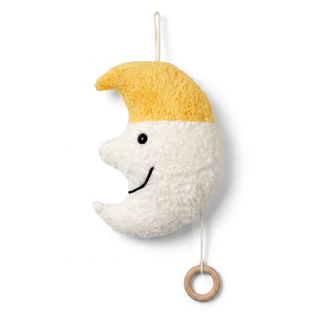 Efie Baby Spieluhr Mond mit Mütze – Melodie Schuberts Wiegenlied, Kuschelspieluhr aus kbA Baumwolle, Germany