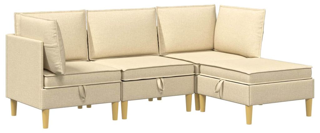 vidaXL Modular Sofa Set mit Stauraum 4 pcs Creme Stoff